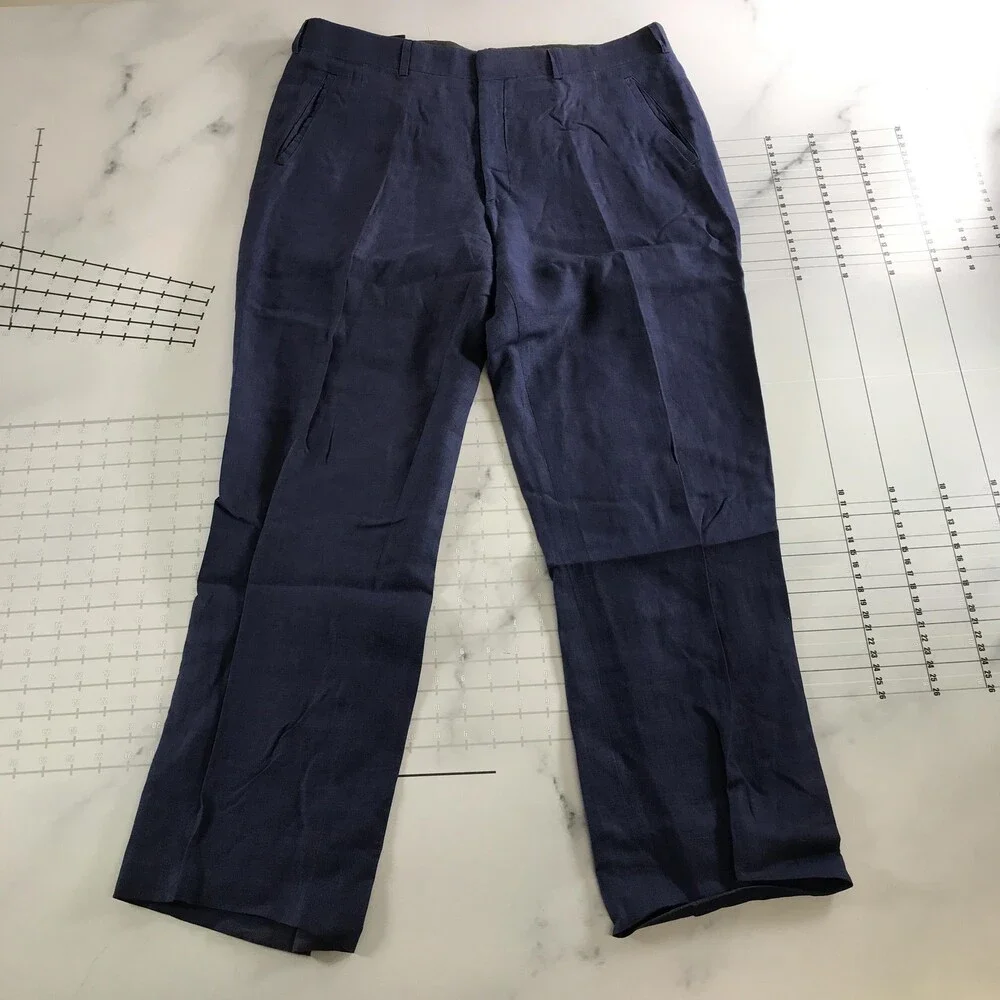 Fioravanti Linen Dress Pants Mens 36x27 Blue Flat Front Straight Leg Lightweight